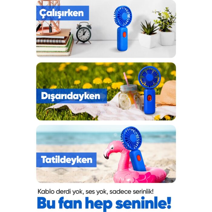 Moen Taşınılabilir Şarjlı El Fanı - Turbo Üfleme Teknolojisi, 3 Kademe Hız Ayarı, Yüksek Dayanıklılık - Görsel 3