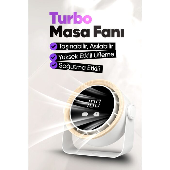 110001083075702.jpg Moen Şarjlı Turbo Masa Fanı Duvara Monte Edilebilir, Yüksek Üfleme Gücü, 5 Kademe Ayarlanabilir Hız - Görsel 1