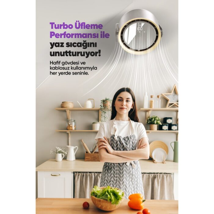 Moen Şarjlı Turbo Masa Fanı Duvara Monte Edilebilir, Yüksek Üfleme Gücü, 5 Kademe Ayarlanabilir Hız - Görsel 4