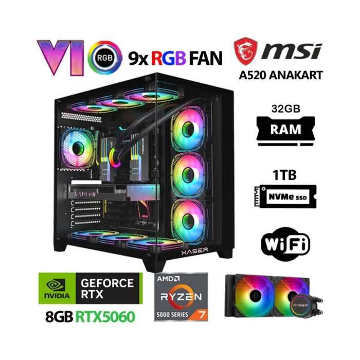 110001084848304.jpg Xaser Sword X50 Ryzen 7 5700X 32GB Ram 1tb M.2 Nvme SSD 8gb RTX5060 Sıvı Soğutmalı Masaüstü Oyuncu Bilgisayarı - Görsel 1