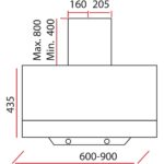Exep ED-401 Siyah Cam Davlumbaz Duvar Tipi Eğimli Tasarım 60 cm 450 m³/h Hava Debisi - Görsel 3
