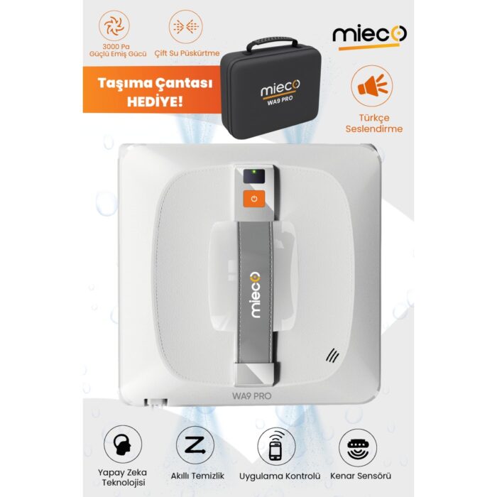 Mieco WA9 Pro Çift Yönlü Su Püskürtmeli Cam Temizleme Robotu (Kumandalı) - Görsel 1