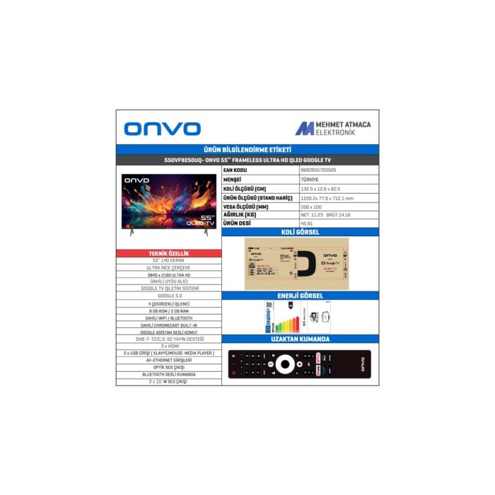 Onvo 55OVF9250UQ 55" 140 Ekran Uydu Alıcılı 4K Ultra HD Google Smart QLED TV - Görsel 2