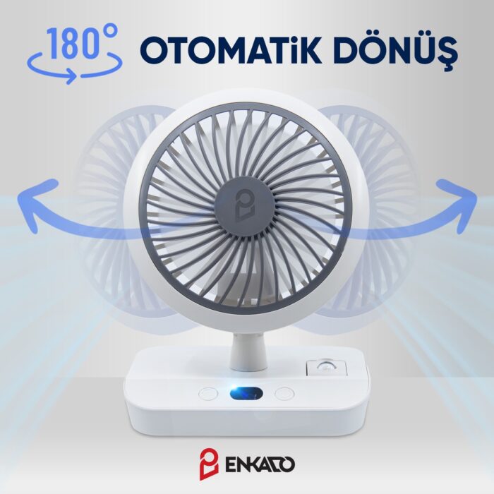 Enkado Taşınabilir Şarjlı Sessiz Mini Vantilatör 4 Kademe Hız LED Ekran Döner Başlıklı Masaüstü Fan Soğutucu - Görsel 3
