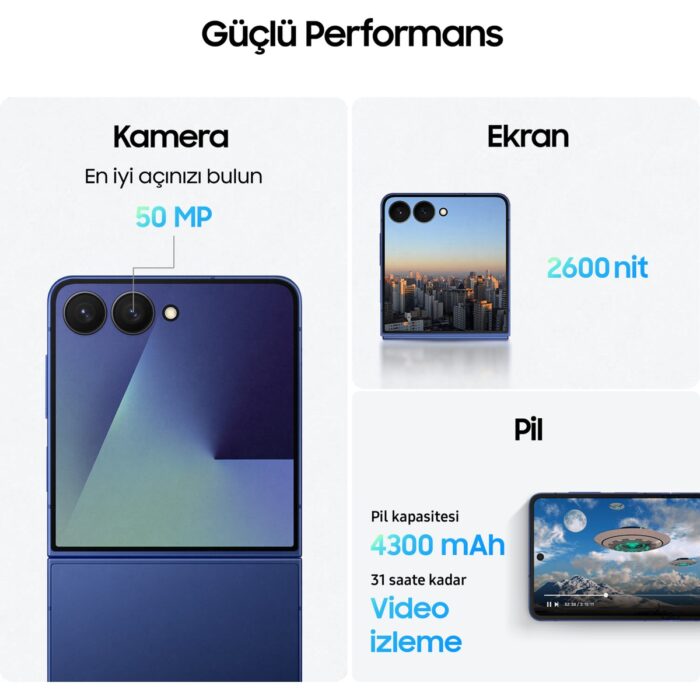 Samsung Galaxy Z Flip7 256 GB 12 GB Ram (Samsung Türkiye Garantili) Gölge Mavisi - Görsel 3