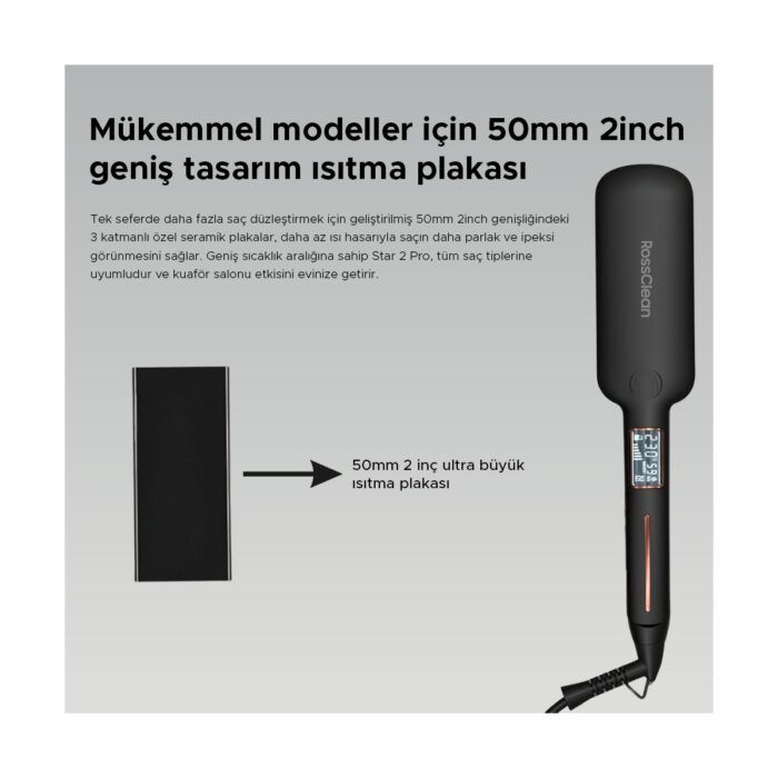 RossClean Favored Star 2 Pro LED Ekranlı Geniş Plaka Saç Düzleştirici - Görsel 3