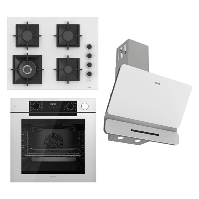Ferre Steamart-Fryart-Silentart Serisi Beyaz Set (SC406-WFA + QEP64CB +D081-SA ) - Döküm Izgara / 65 cm Ocak - Görsel 1