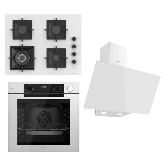Ferre Steamart-Fryart Serisi Beyaz Set (SC406-WFA + QEP64CB +D078 ) - Döküm Izgara / 65 cm Ocak - Görsel 1