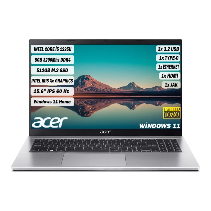 Acer Aspire 3 I5-1235U 8 GB 512 GB SSD 15,6 " FHD IPS W11 Gümüş Notebook NX.K6TEY.002 - Görsel 1