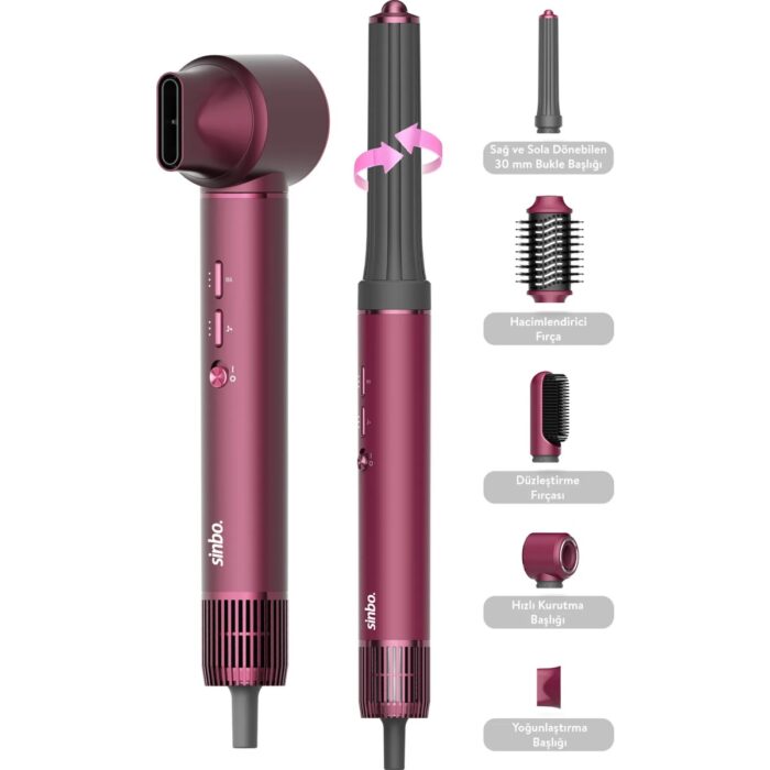 110001102912072.jpg Sinbo Pro Compact Multi-Styler Hava Üfleme 5in1 Saç Şekillendirici Bldc SHD-1729 Royal Gilded Red - Görsel 1