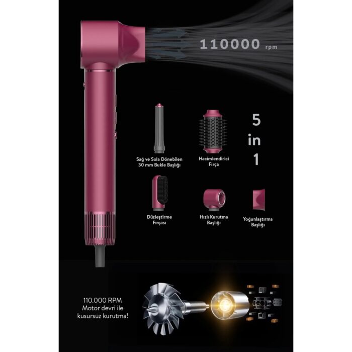 Sinbo Pro Compact Multi-Styler Hava Üfleme 5in1 Saç Şekillendirici Bldc SHD-1729 Royal Gilded Red - Görsel 2