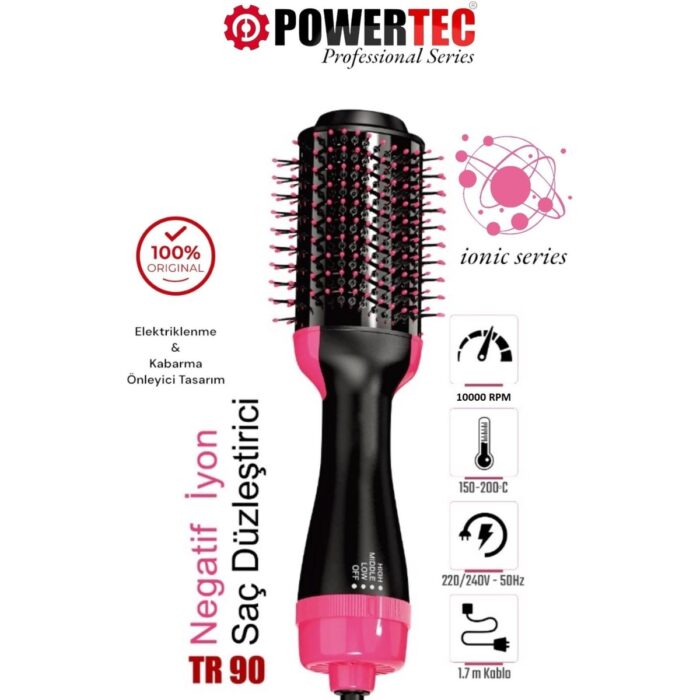 Powertec Tr-90 Profesyonel Saç Şekillendirici ve Saç Düzleştirici Fön Tarağı Iyon Özellikli - Görsel 1
