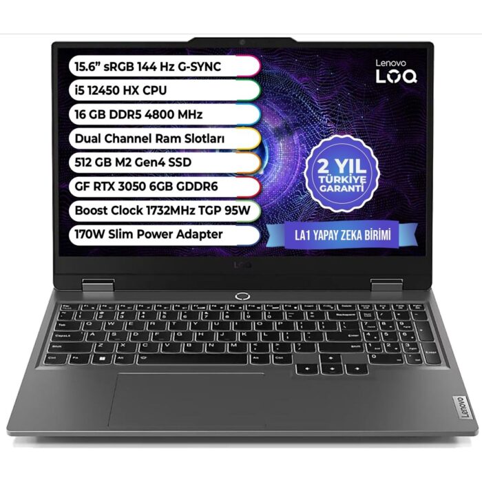 Lenovo Loq Intel Core I5-12450HX 16GB 512GB SSD Rtx™ 3050 6gb 15,6" Gaming Laptop 83GS008GTR - Görsel 1