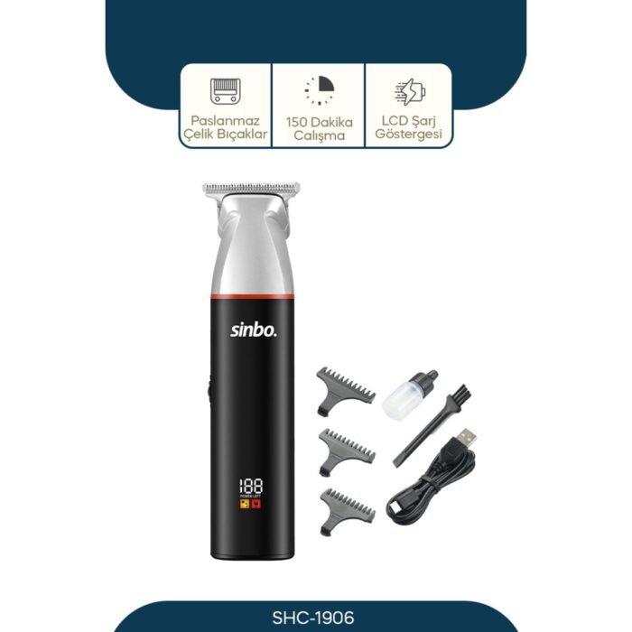 Sinbo Saç ve Sakal Tıraş Makinesi Hassas Çelik Bıçak LCD Ekran Şarjlı Siyah Hızlı Şarj Özellikli - Görsel 2