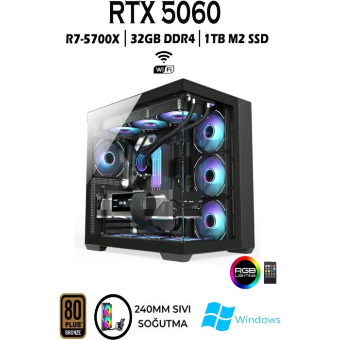 Teknocity Tcx1 Ryzen 7 5700X 32GB 1tb M.2 SSD RTX5060 27" 300HZ Sıvı Soğutmalı Oyuncu Bilgisayarı Hazır Sistem - Görsel 2