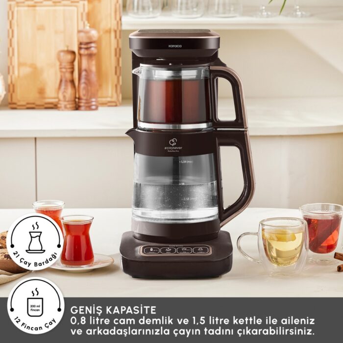 Karaca Çaysever Robotea Pro Connect 4 In 1 Konuşan Cam Çay Makinesi Walnut Brown - Görsel 2