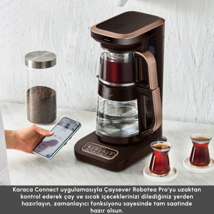Karaca Çaysever Robotea Pro Connect 4 In 1 Konuşan Cam Çay Makinesi Walnut Brown - Görsel 3