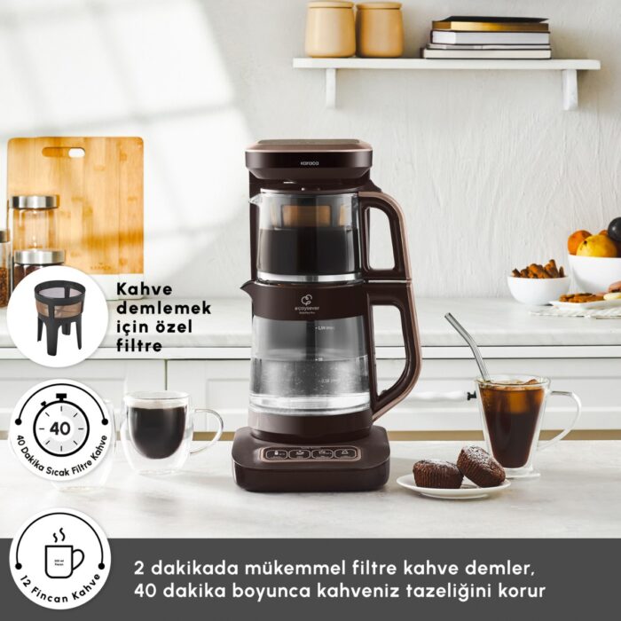 Karaca Çaysever Robotea Pro Connect 4 In 1 Konuşan Cam Çay Makinesi Walnut Brown - Görsel 4
