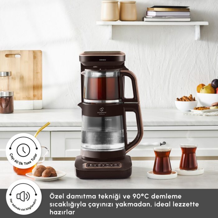Karaca Çaysever Robotea Pro Connect 4 In 1 Konuşan Cam Çay Makinesi Walnut Brown - Görsel 5