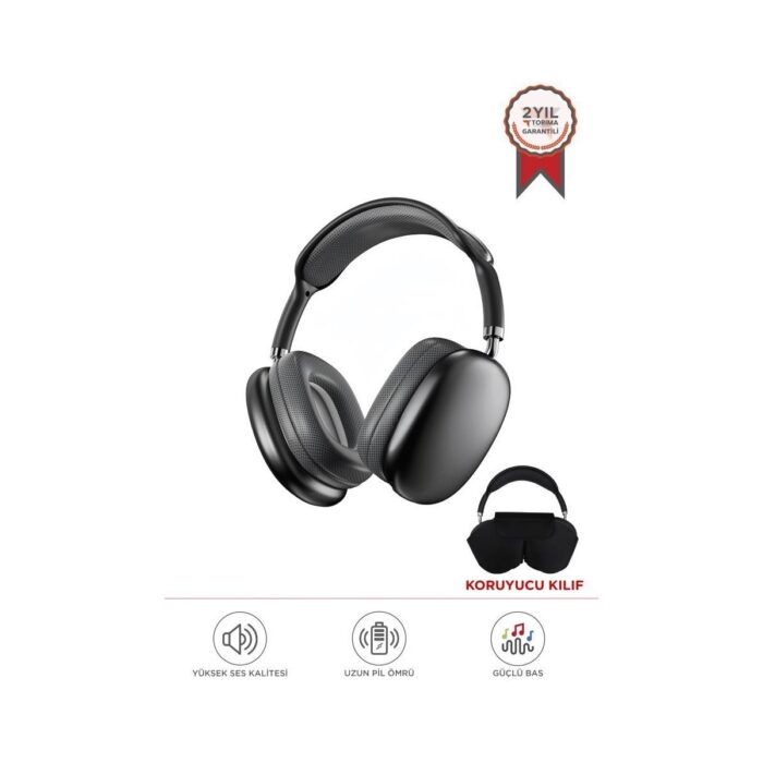 110001119876260.jpg Torima P9 Pro Max Siyah Kablosuz 5.0 Mikrofonlu Sd Kart Girişli Aux Kablolu Bluetooth Kulaklık - Görsel 1