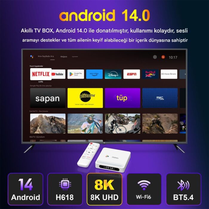 H96Max H618 Plus 8k Android 14.0 Tv Box 4GB+32GB Medya Oynatıcı Air Mouse Dual Wifi 6 Bluetooth 5.4 Ethernet Sesli Komut - Görsel 2
