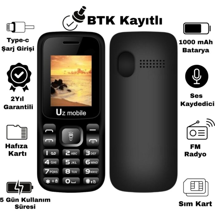 Uz Mobile - Çift Sım Kartlı, Yerli Üretim Tuşlu Telefon (Uz Türkiye Garantili) - Görsel 2
