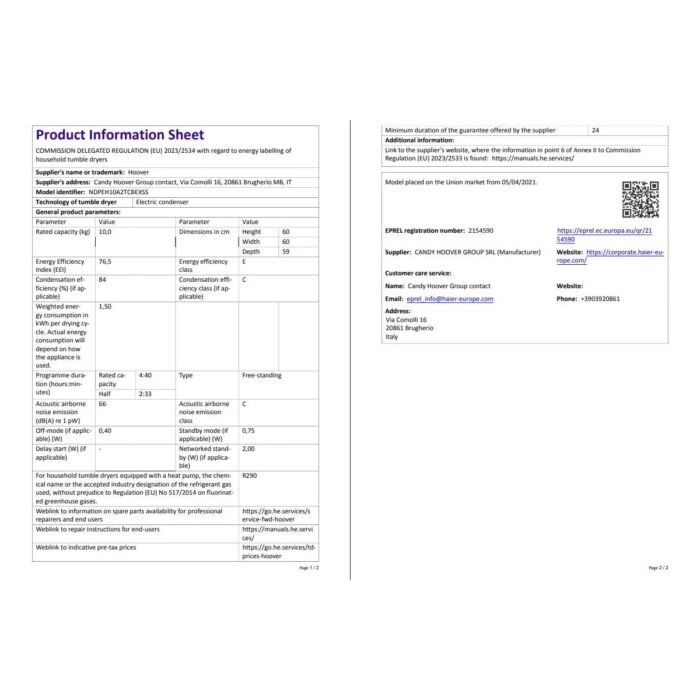 Hoover NDPEH10A2TCBEXSS 10 kg Wi-Fi  Bağlantılı Isı Pompalı Kurutma Makinesi - Görsel 4