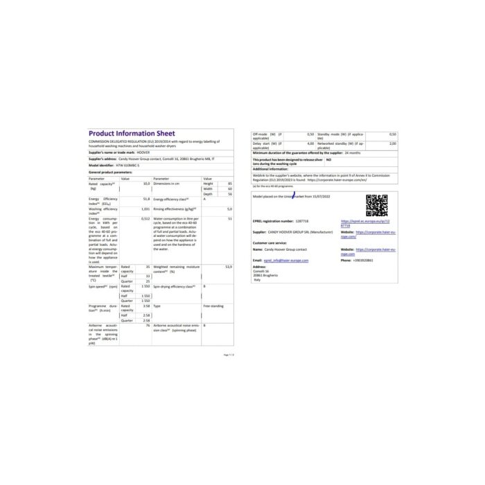 Hoover H7W 610MBC-S 10 kg 1600 Devir Wi-Fi  Bağlantılı Çamaşır Makinesi - Görsel 5