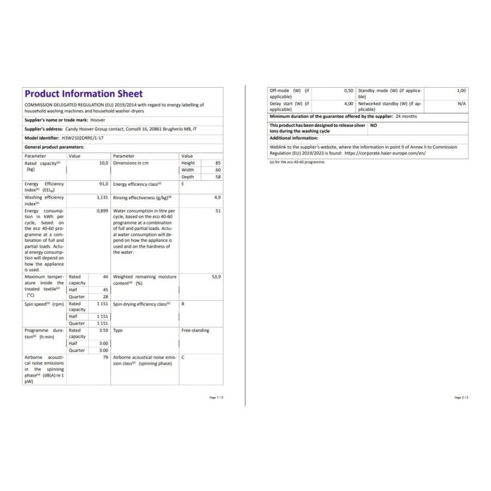 Hoover H3W 2102DRRE/1-17 10 kg NFC Bağlantılı 1200 Devir Çamaşır Makinesi - Görsel 4