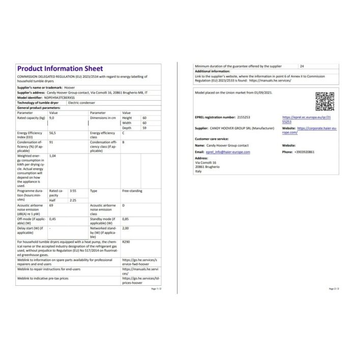 Hoover Ndpeh 9A3TCBERXSS 9 kg Wi-Fi  Bağlantılı Isı Pompalı Kurutma Makinesi - Görsel 5