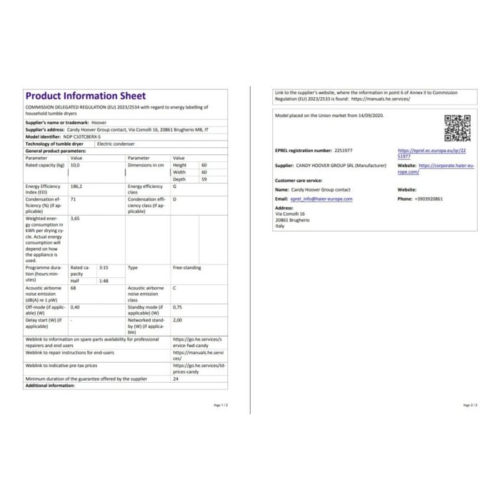 Hoover Ndp C10Tcberx-S 10 Kg Wi-Fi  Bağlantılı Kurutma Makinesi - Görsel 3