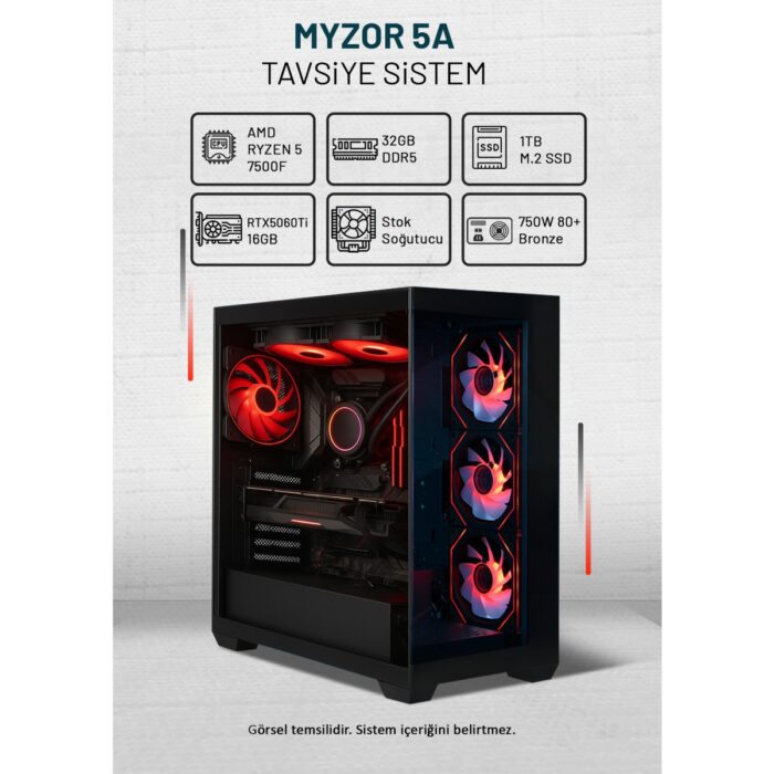 Game Garaj Myzor 5A Amd Ryzen 5 7500F 32GB Ram 1tb SSD RTX5060Ti 16GB Freedos Tavsiye Sistem - Görsel 1