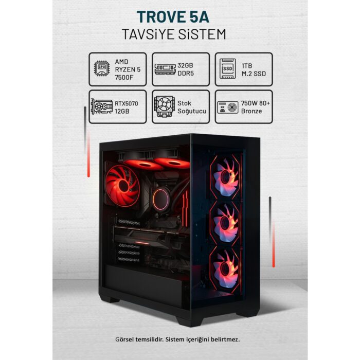 Game Garaj Trove 5A Amd Ryzen 5 7500F 32GB Ram 1tb SSD RTX5070 Freedos Tavsiye Sistem - Görsel 1