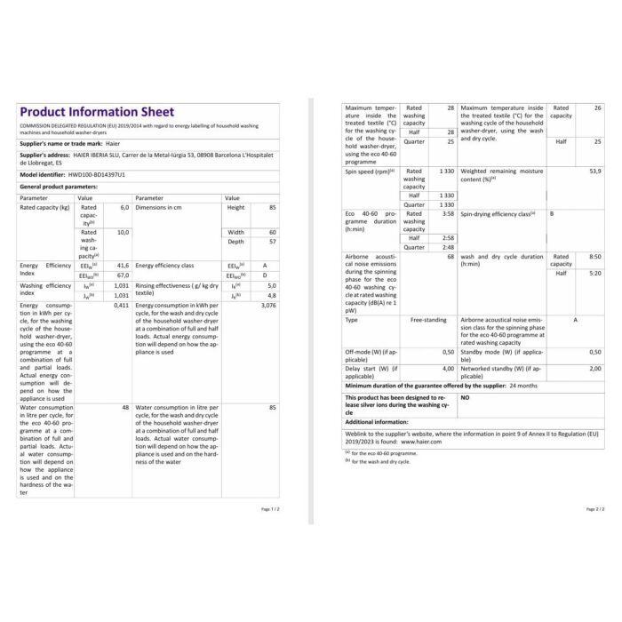 Haier HWD100-BD14397US 10 kg Yıkama 6 kg Kurutma Wi-Fi  Bağlantılı 1400 Devir Kurutmalı Çamaşır Makinesi - Görsel 5
