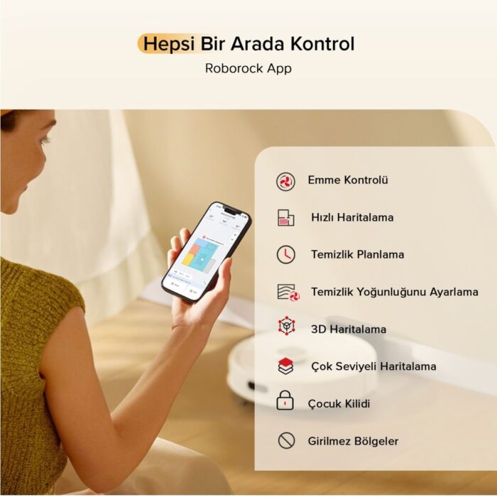 Roborock Q8 Akıllı Robot Süpürge 8000 Pa Emiş Gücü Uygulama Kontrolü ile Düz Zemin İçin - Görsel 3