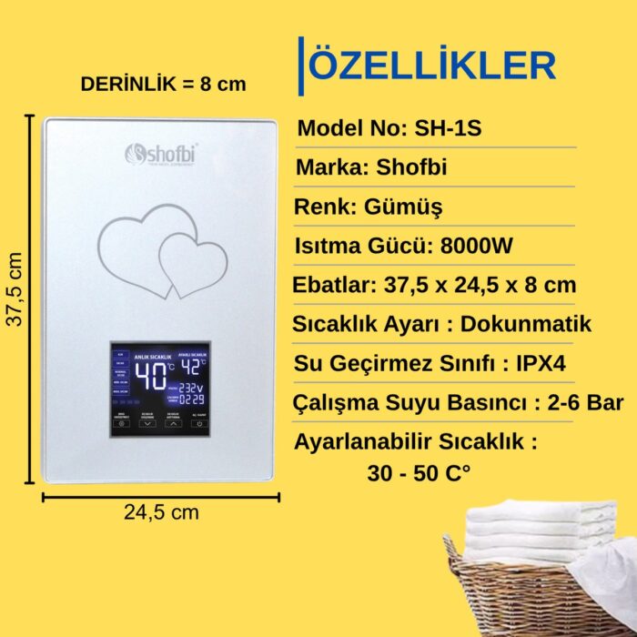 Shofbi Akıllı Dijital Sıcaklık Ayarlı Şofben Sh-1s Gümüş Kalp - Görsel 3