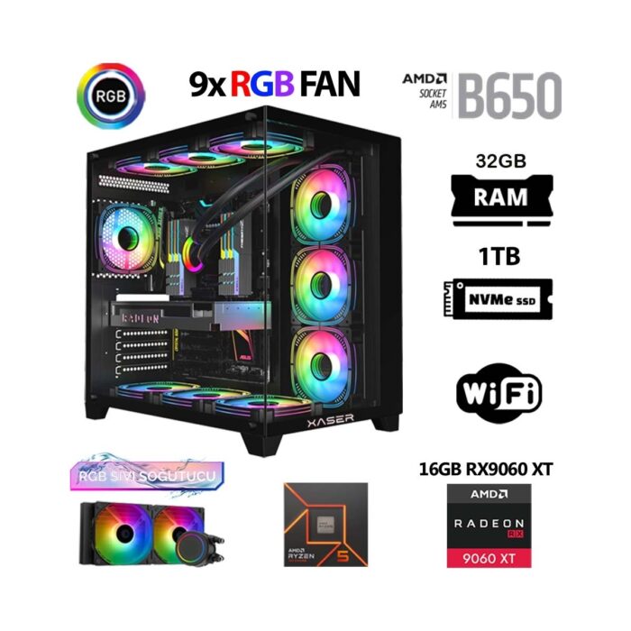 110001133357535.jpg Xaser Lexus X760 Ryzen 5 7500F 32GB Ddr5 Ram 1tb M.2 Nvme SSD 16GB RX9060 Xt Sıvı Soğutmalı Masaüstü Oyuncu Bilgisayarı - Görsel 1