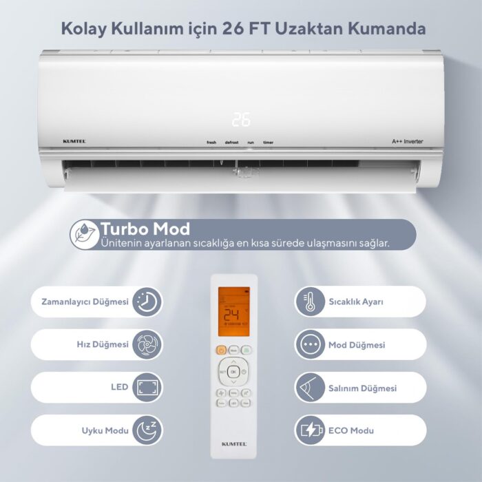 Kumtel Matsu KMSAC-12 A++ 12.000 Btu Inverter Duvar Tipi Split Klima - Görsel 5