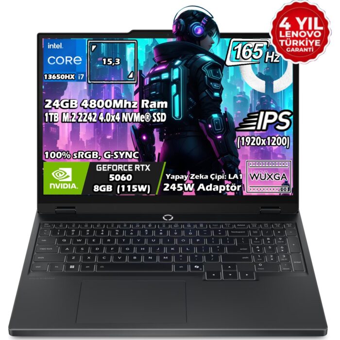 Lenovo Legion 5 15IRX10 Intel Core İ7 13650HX 24GB 1TB SSD RTX 5060 (115W) 15.3" WUXGA (1920X1200) IPS Panel Freedos Taşınabilir Bilgisayar 83LY00AXTR - Görsel 1