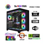 Xaser SOVA X40 Ryzen 7 5700X 32GB 1tb M.2 Nvme SSD 16GB RTX5060TI Sıvı Soğutmalı Masaüstü Oyuncu Bilgisayarı