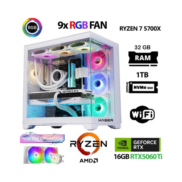 110001143047900.jpg Xaser SOVAX60 Ryzen 7 5700X 32GB Ram 1tb M.2 Nvme SSD 16GB RTX5060TI Sıvı Soğutmalı Hazır Sistem Oyuncu Bilgisayarı - Görsel 1