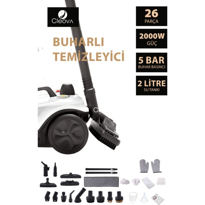 Cleova CLV-4041 Çok Fonksiyonlu 26 Parça Buharlı Temizleyici Paspas - Buharlı Temizlik Makinası - Görsel 3