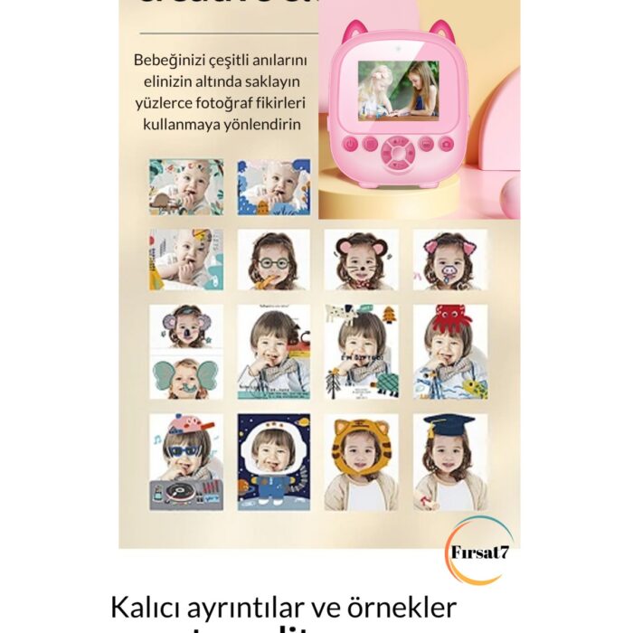 Çocuk Fotoğraf Makinesi 2.4inc Anında Baskı Hd Video Çift Kamera Müzikli Oyunlu Selfie Kamera Şarjlı - Görsel 3