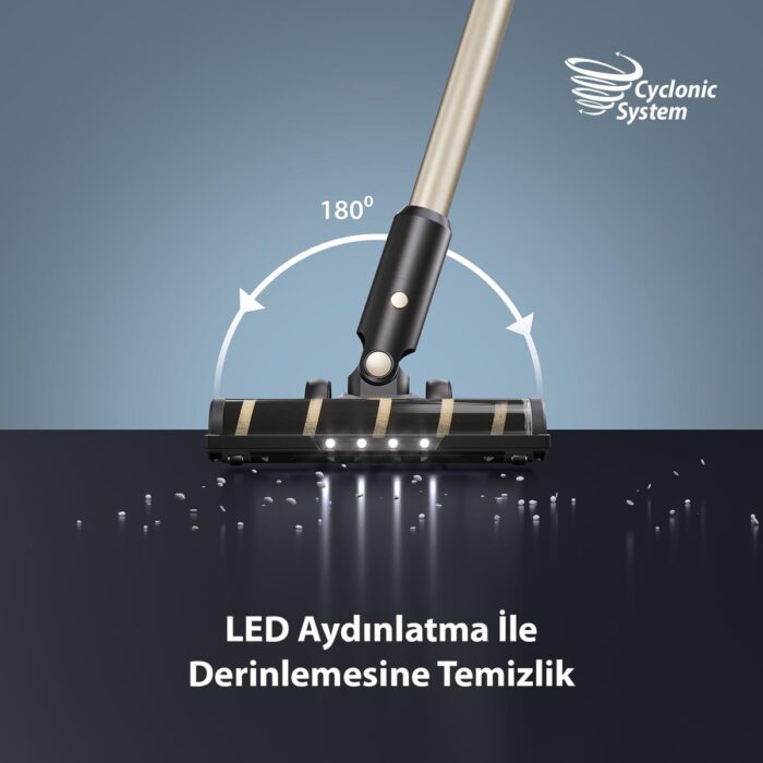 Blaupunkt A70 30.000Pa POWER Emiş Güçlü Şarjlı Dikey Süpürge - 110 dk Uzun Pil | HEPA Filtre | 650W | Gold - Görsel 4