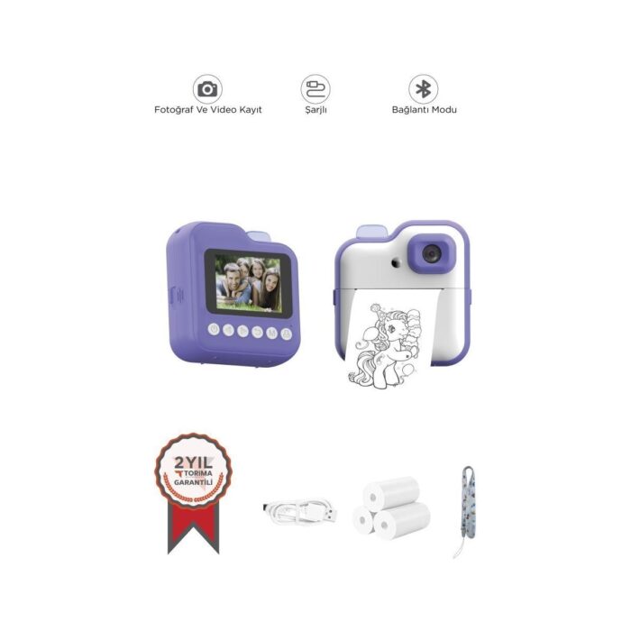 110001148576086.jpg Torima TRM-CMR15 Mor Dijital Video Kayıt Fotoğraf Çocuk Kamerası Anlık Termal Resim Kağıt Baskılı Yazıcı - Görsel 1