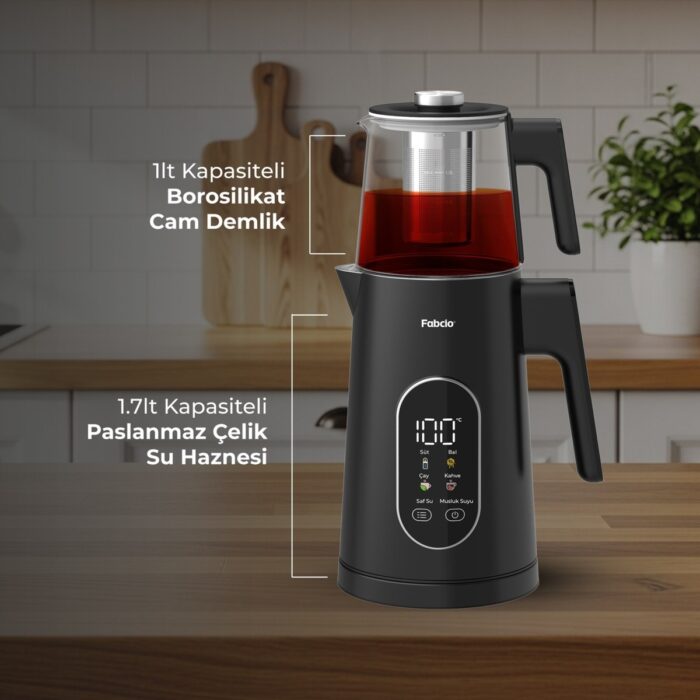 Fabcio Aroma Smart Sıcaklık Kontrollü 1500W Dokunmatik Çelik Çay Makinesi - Görsel 3