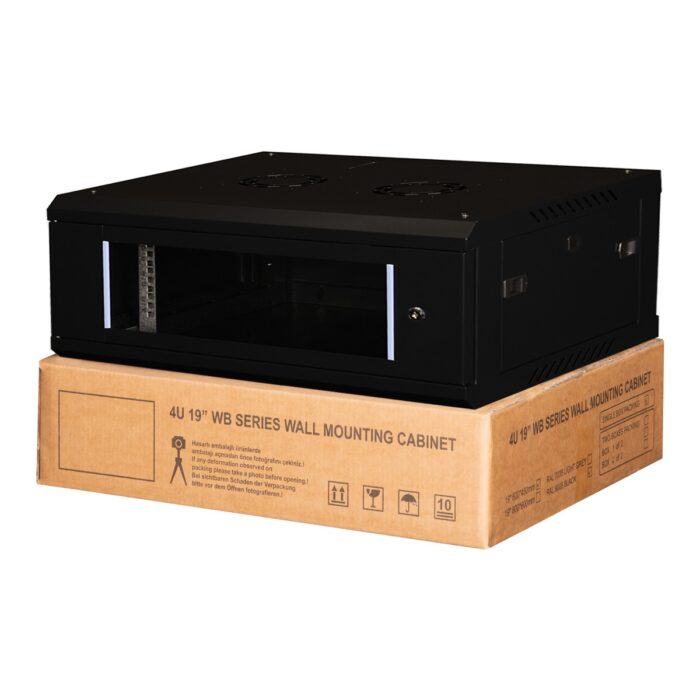 Lande - 4u 19" Duvar Tipi Rack Kabinet – Genişlik: 600 mm | Derinlik: 450 mm – Siyah - Görsel 1
