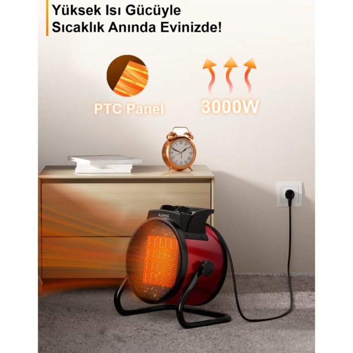 Auhma AT1H Elektrikli Isıtıcı Fan Yeşil | 3000W Hızlı Isınma, 3 Kademeli Ayar, Sessiz Ptc Isıtma Teknolojisi - Görsel 4