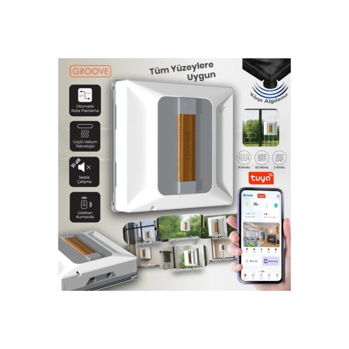 Groove Nexis Pro Akıllı Uygulama Kontrollü Cam Temizleme Silme Robotu +Yapay Zeka Desteği+Ultra Sessiz+Akıllı Sensör+4 Ultrasonik Sprey - Görsel 1