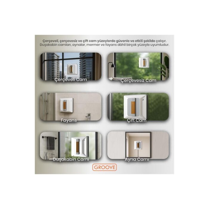 Groove Nexis Pro Akıllı Uygulama Kontrollü Cam Temizleme Silme Robotu +Yapay Zeka Desteği+Ultra Sessiz+Akıllı Sensör+4 Ultrasonik Sprey - Görsel 3